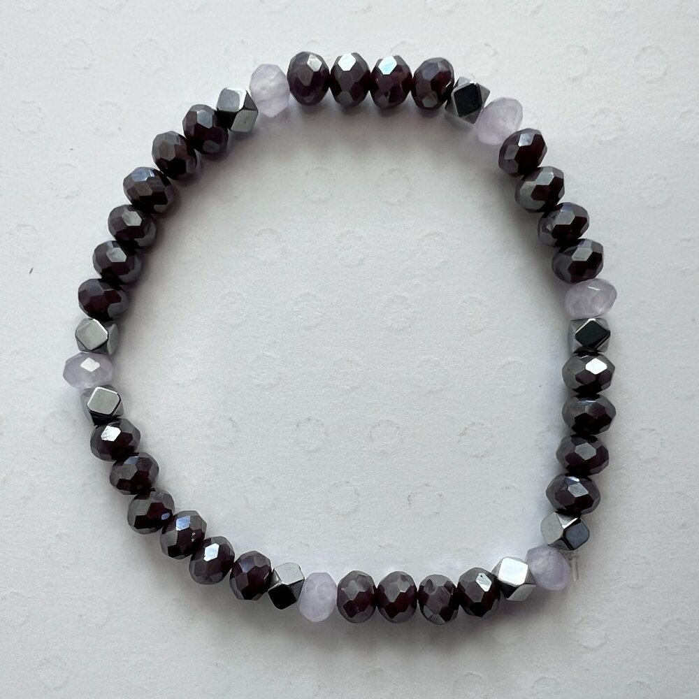 Handmade Black and Silver Faceted Stretch Bracelet 4mm